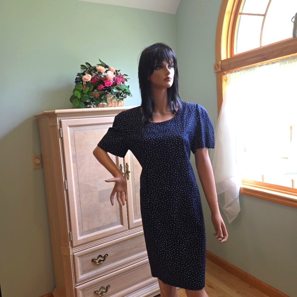 D.J.S. Ltd. Black and White Polka Dot Short Sleeve Dress, Size 12